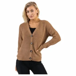 Karie Ls Knit Cardigan Beige