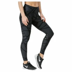 Print Mid-Rise Compression Tights W Black/Grey