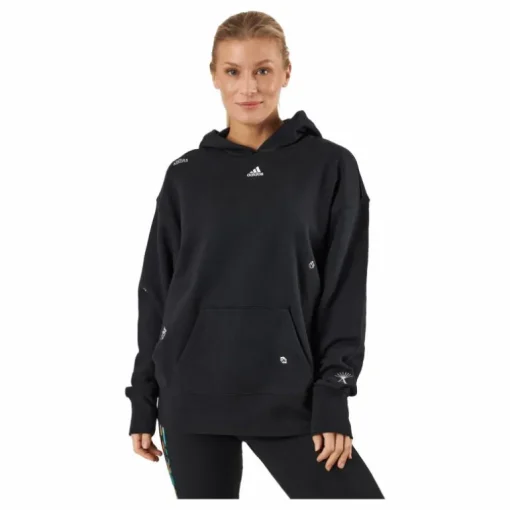 Relaxed Hoodie with Healing Crystals-Inspired Graphics Black