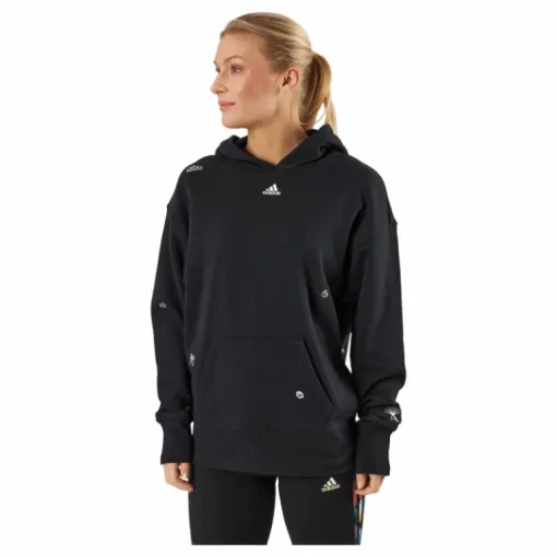Relaxed Hoodie with Healing Crystals-Inspired Graphics Black