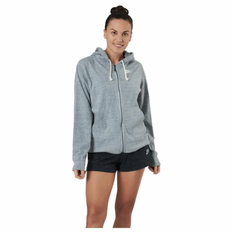 Sportswear Gym Vintage Women's Full-Zip Hoodie DK GREY HEATHER/WHITE